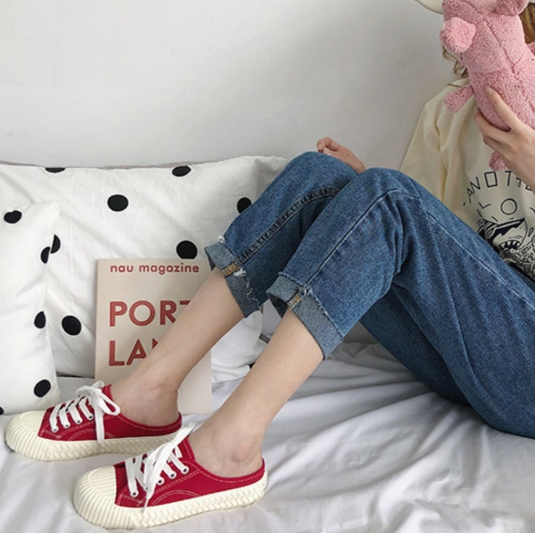 Women Half Slippers Canvas Shoes Non-Slip Sneakers, Size: 36