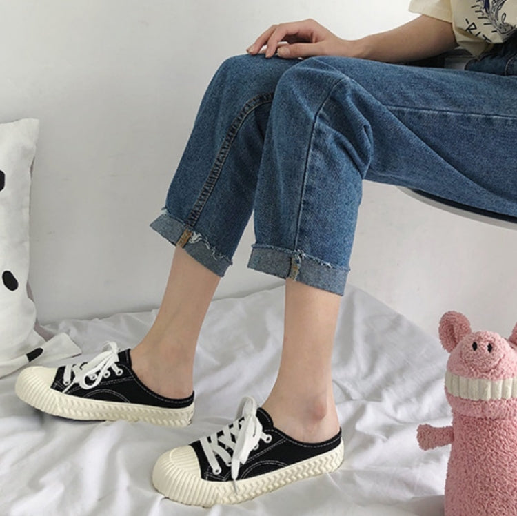 Women Half Slippers Canvas Shoes Non-Slip Sneakers, Size: 39