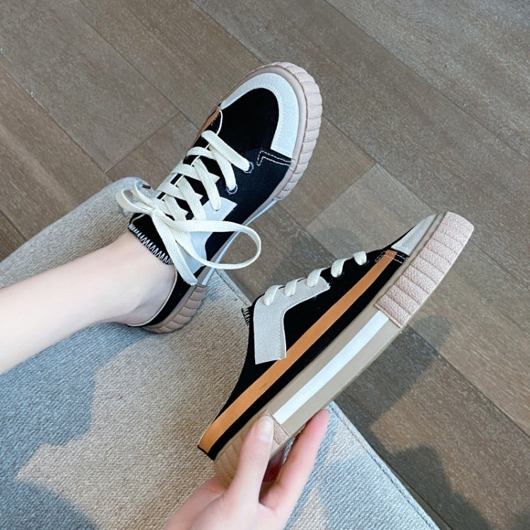 Women Color-Blocking Semi-Slipper Canvas Shoes Breathable Casual Lazy Shoes, Size: 37