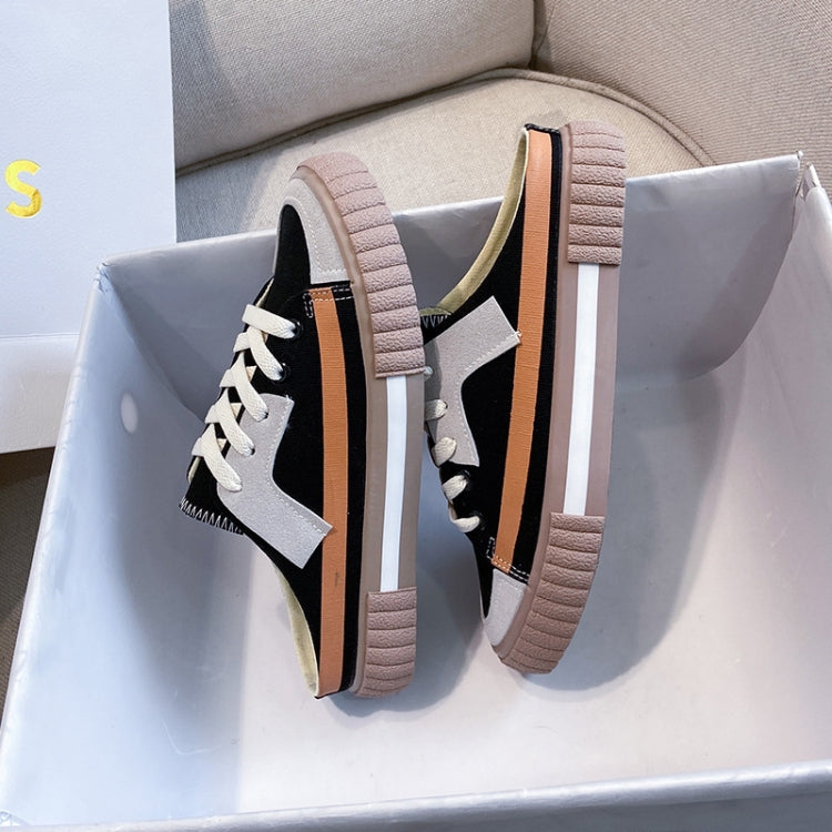 Women Color-Blocking Semi-Slipper Canvas Shoes Breathable Casual Lazy Shoes, Size: 37