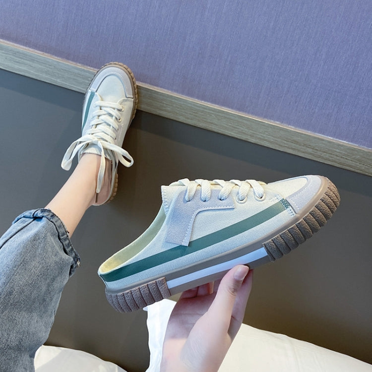 Women Color-Blocking Semi-Slipper Canvas Shoes Breathable Casual Lazy Shoes, Size: 37