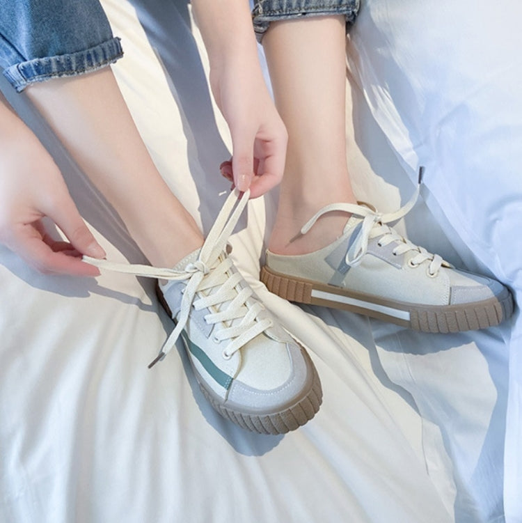 Women Color-Blocking Semi-Slipper Canvas Shoes Breathable Casual Lazy Shoes, Size: 37