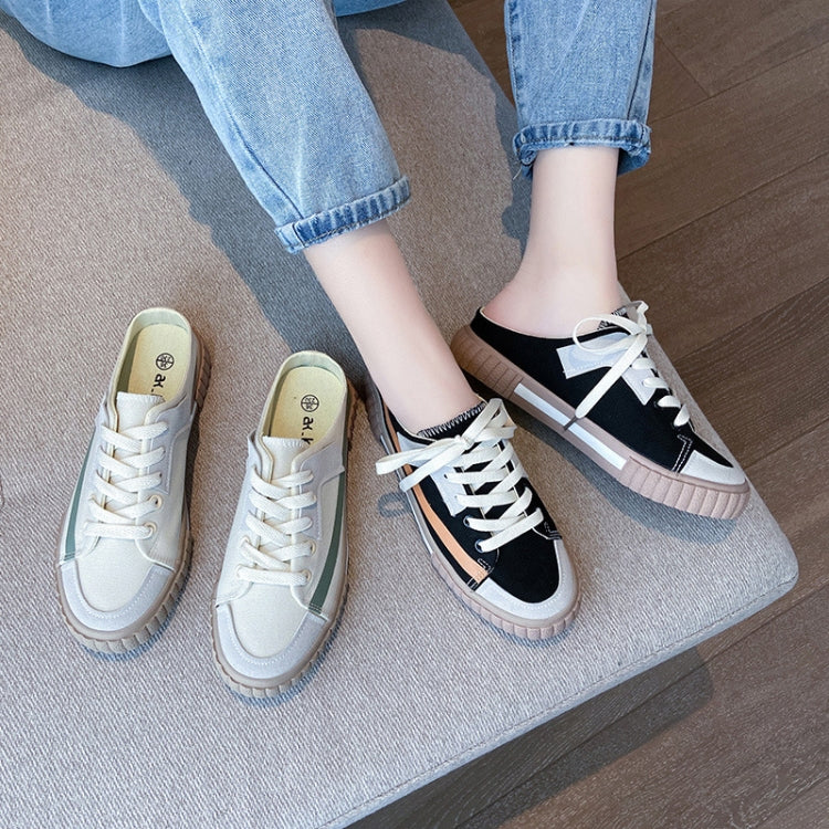 Women Color-Blocking Semi-Slipper Canvas Shoes Breathable Casual Lazy Shoes, Size: 37