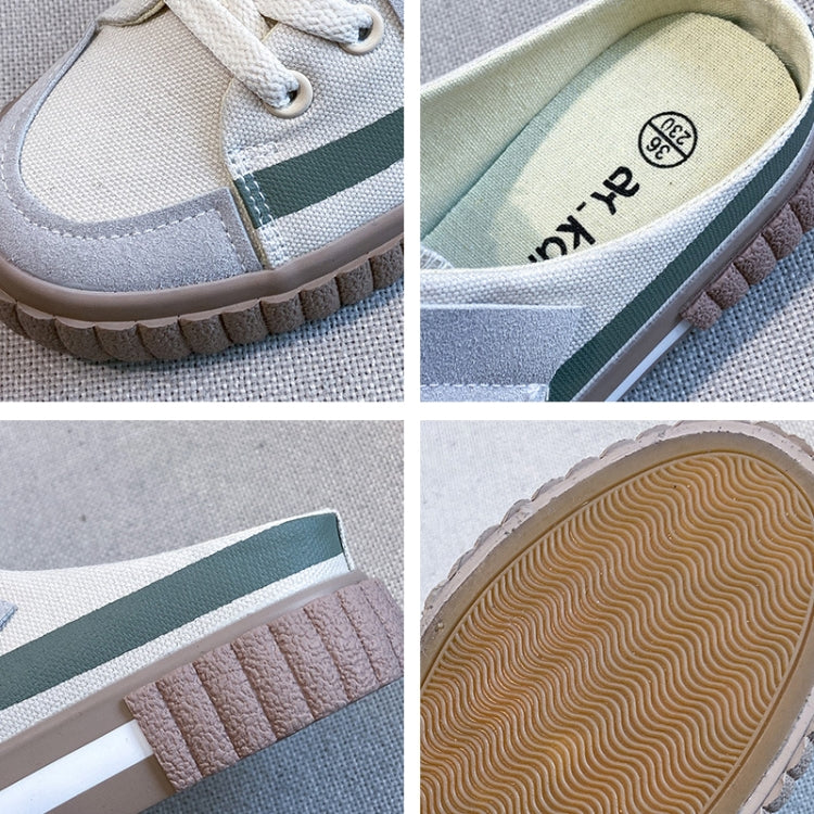 Women Color-Blocking Semi-Slipper Canvas Shoes Breathable Casual Lazy Shoes, Size: 37