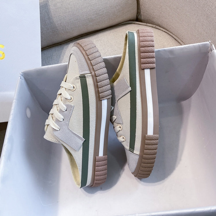 Women Color-Blocking Semi-Slipper Canvas Shoes Breathable Casual Lazy Shoes, Size: 38