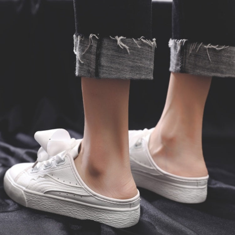 No Heel Ribbon White Shoes Women All-Match Sneakers, Size: 35