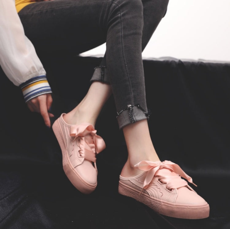 No Heel Ribbon White Shoes Women All-Match Sneakers, Size: 36