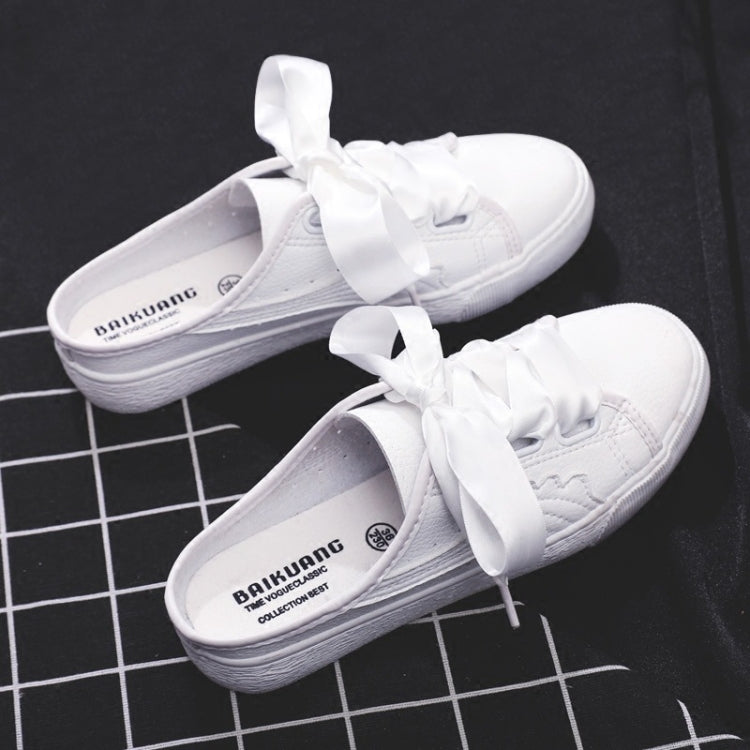 No Heel Ribbon White Shoes Women All-Match Sneakers, Size: 37