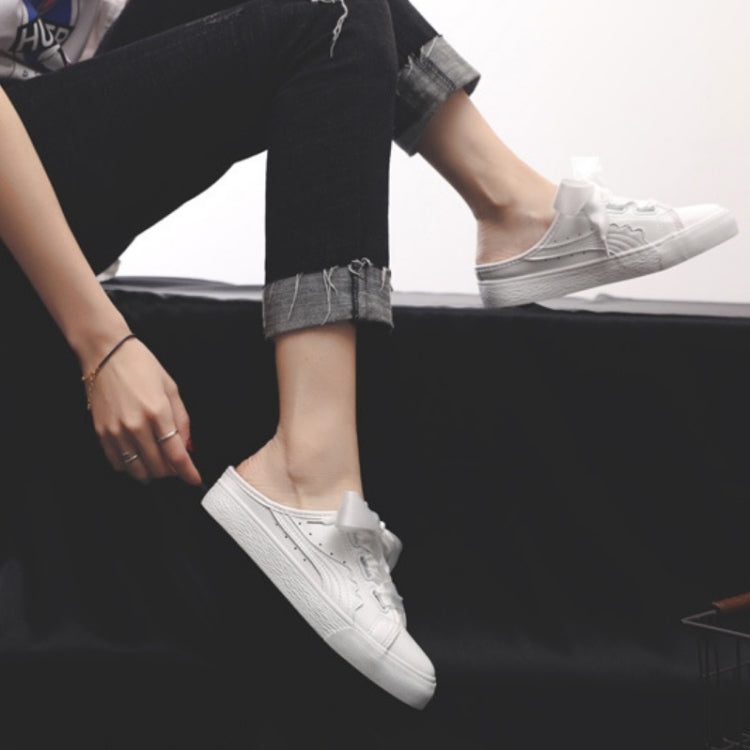 No Heel Ribbon White Shoes Women All-Match Sneakers, Size: 37