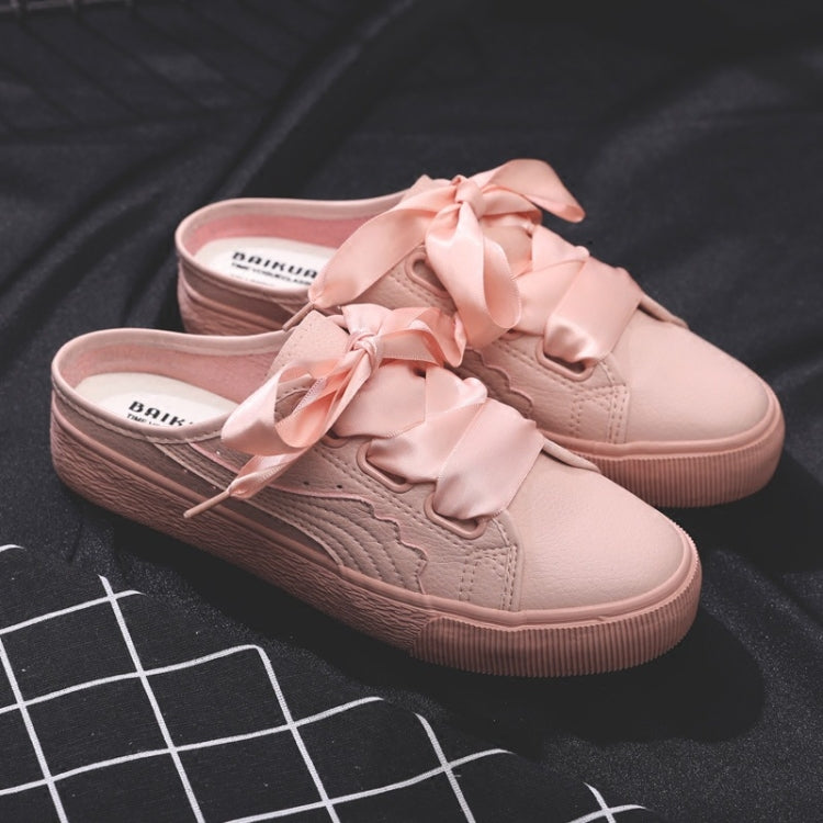 No Heel Ribbon White Shoes Women All-Match Sneakers, Size: 37