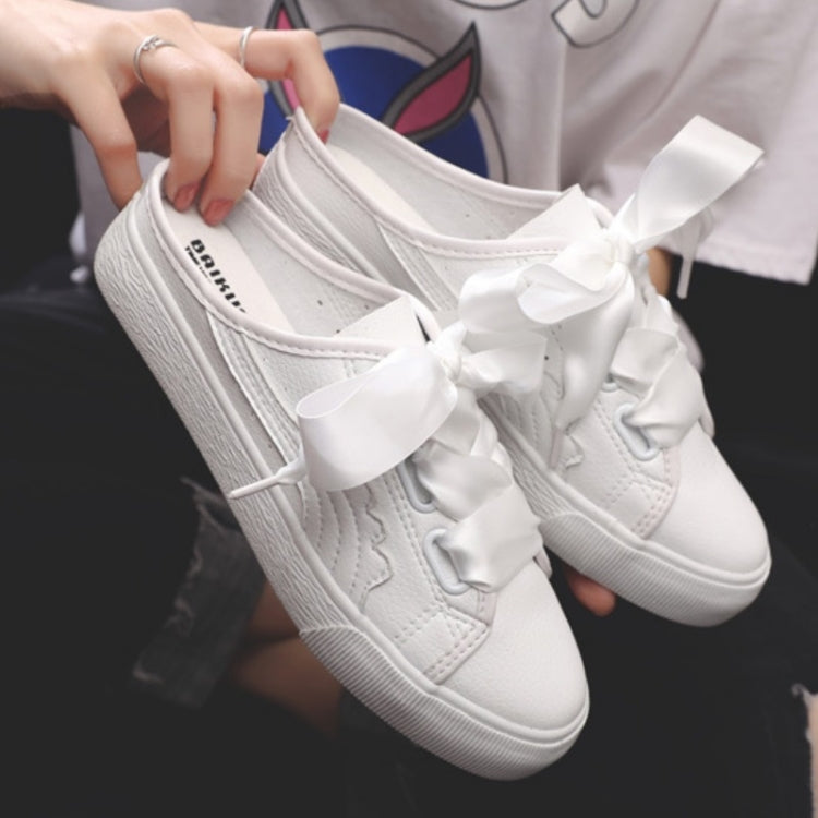 No Heel Ribbon White Shoes Women All-Match Sneakers, Size: 38