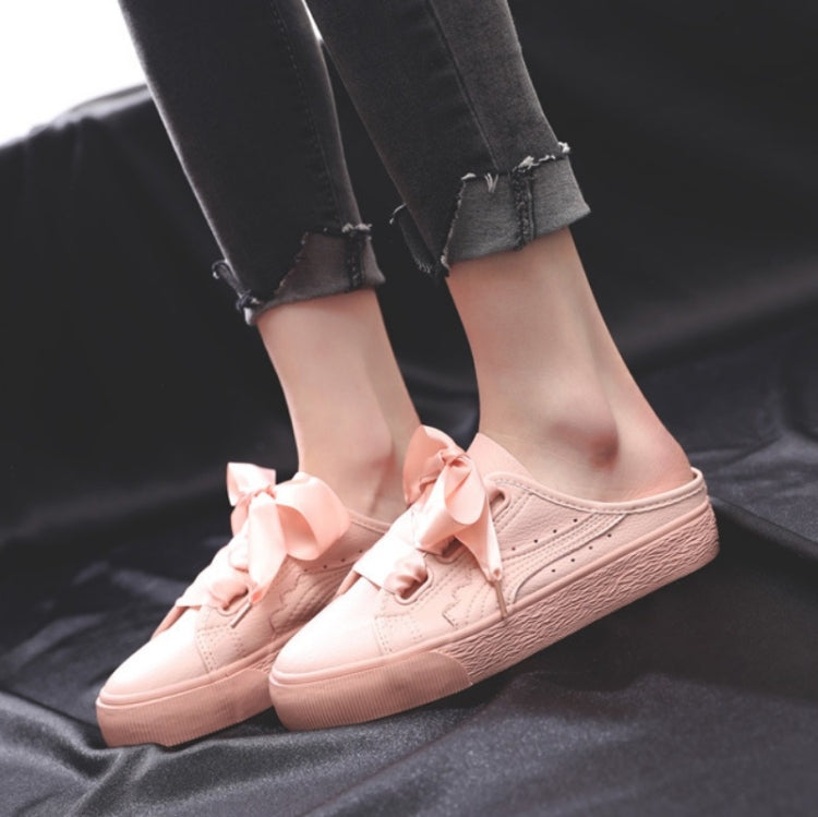 No Heel Ribbon White Shoes Women All-Match Sneakers, Size: 39