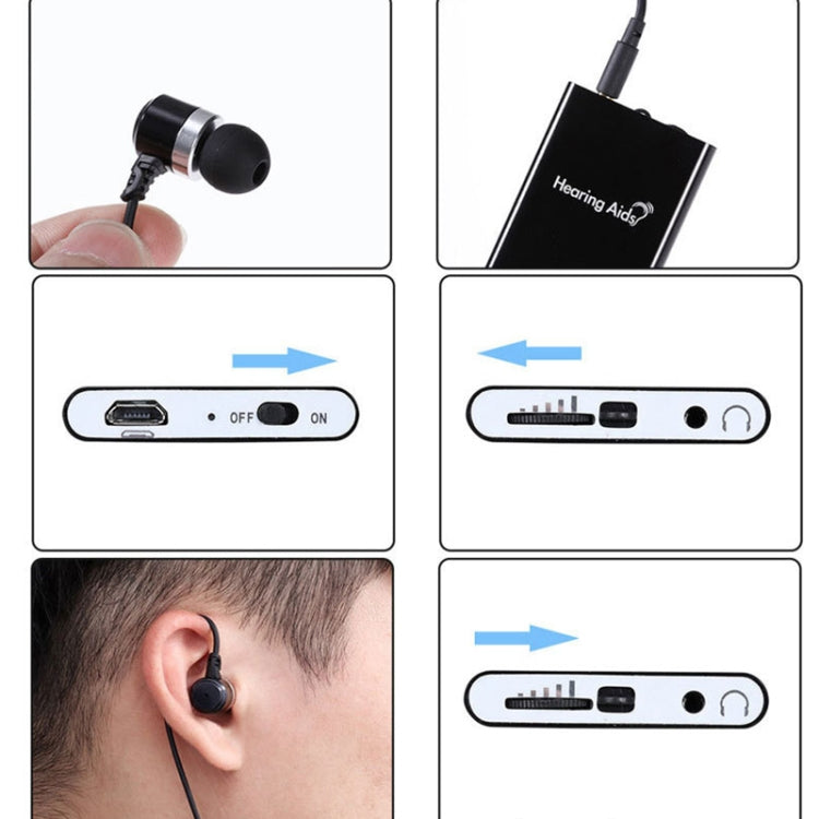 D-3000 Elderly Box-Type Hearing Aid With Line Sound Amplifier High-Power Sound Collector(Black)