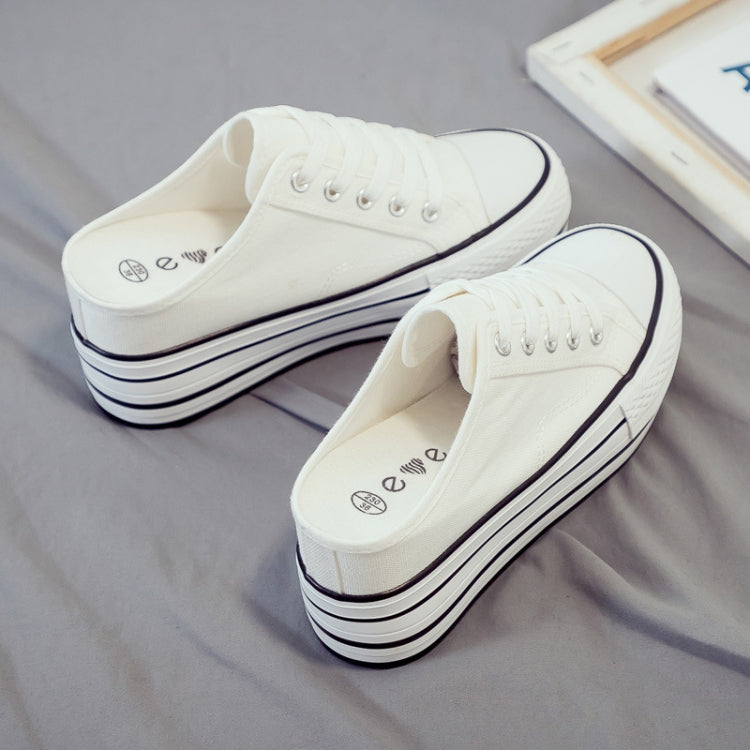 Women Thick-Soled Inner Heightened Semi-Slipper Canvas Shoes Lazy One-Legged Platform Shoes, Size: 37