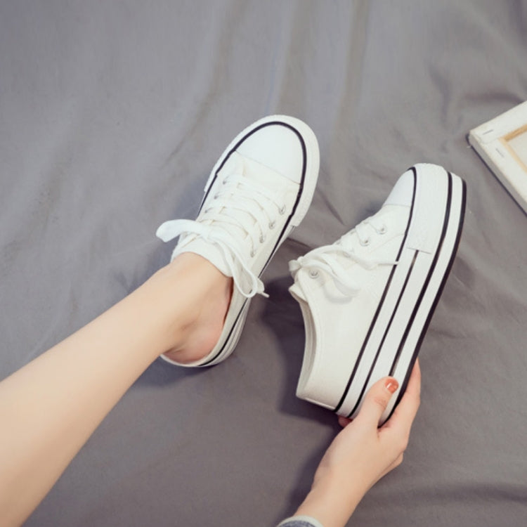 Women Thick-Soled Inner Heightened Semi-Slipper Canvas Shoes Lazy One-Legged Platform Shoes, Size: 37