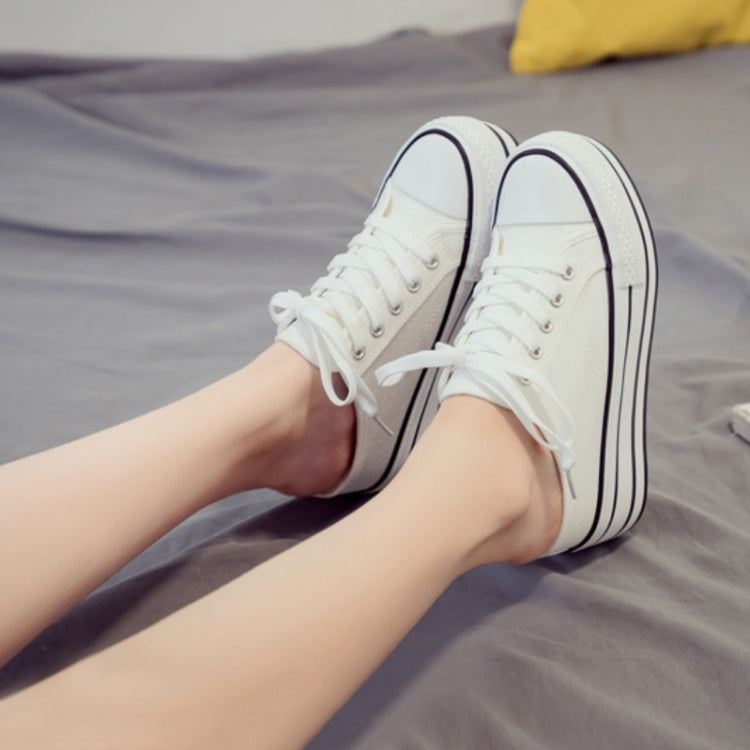 Women Thick-Soled Inner Heightened Semi-Slipper Canvas Shoes Lazy One-Legged Platform Shoes, Size: 37
