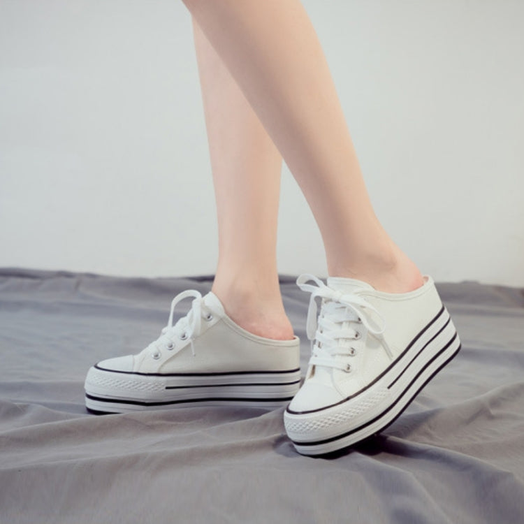 Women Thick-Soled Inner Heightened Semi-Slipper Canvas Shoes Lazy One-Legged Platform Shoes, Size: 37