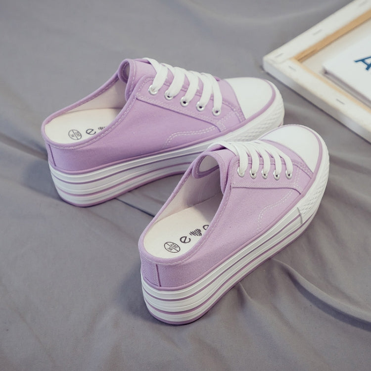 Women Thick-Soled Inner Heightened Semi-Slipper Canvas Shoes Lazy One-Legged Platform Shoes, Size: 37