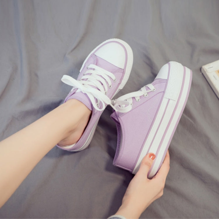 Women Thick-Soled Inner Heightened Semi-Slipper Canvas Shoes Lazy One-Legged Platform Shoes, Size: 37