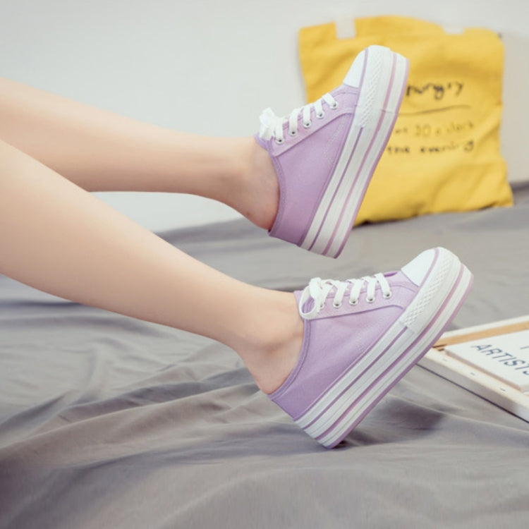 Women Thick-Soled Inner Heightened Semi-Slipper Canvas Shoes Lazy One-Legged Platform Shoes, Size: 37