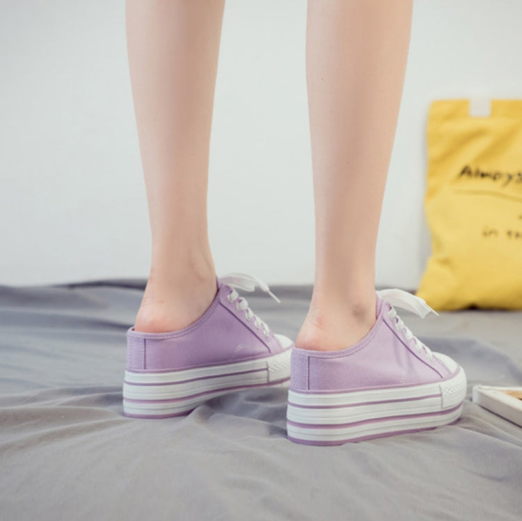 Women Thick-Soled Inner Heightened Semi-Slipper Canvas Shoes Lazy One-Legged Platform Shoes, Size: 37