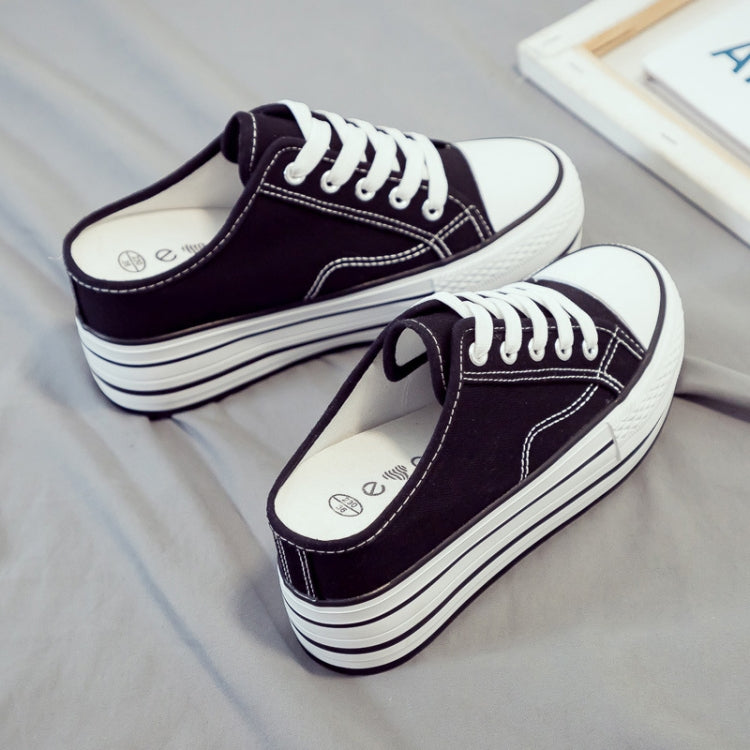 Women Thick-Soled Inner Heightened Semi-Slipper Canvas Shoes Lazy One-Legged Platform Shoes, Size: 37