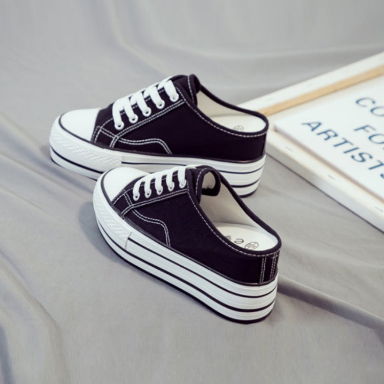 Women Thick-Soled Inner Heightened Semi-Slipper Canvas Shoes Lazy One-Legged Platform Shoes, Size: 37