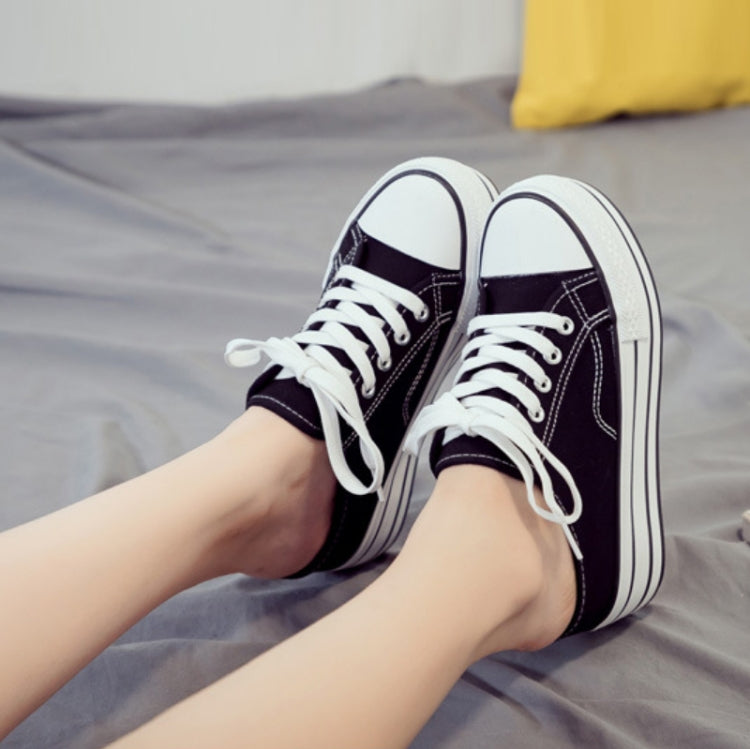 Women Thick-Soled Inner Heightened Semi-Slipper Canvas Shoes Lazy One-Legged Platform Shoes, Size: 37
