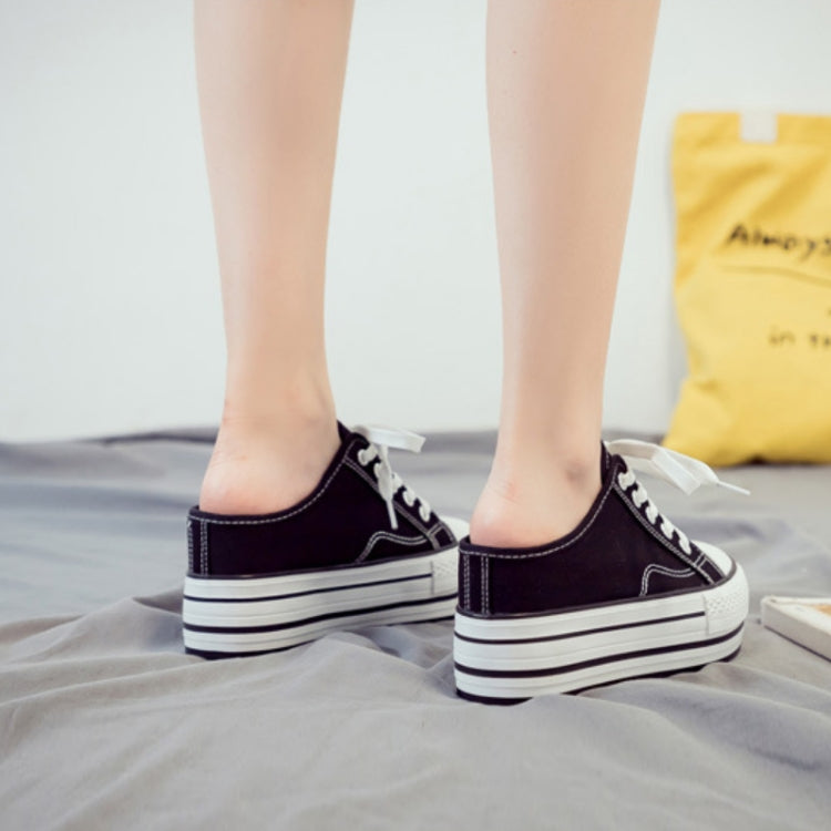 Women Thick-Soled Inner Heightened Semi-Slipper Canvas Shoes Lazy One-Legged Platform Shoes, Size: 37