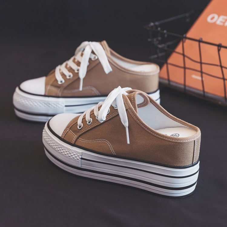 Women Thick-Soled Inner Heightened Semi-Slipper Canvas Shoes Lazy One-Legged Platform Shoes, Size: 37