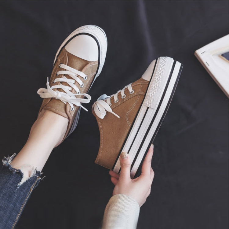 Women Thick-Soled Inner Heightened Semi-Slipper Canvas Shoes Lazy One-Legged Platform Shoes, Size: 37