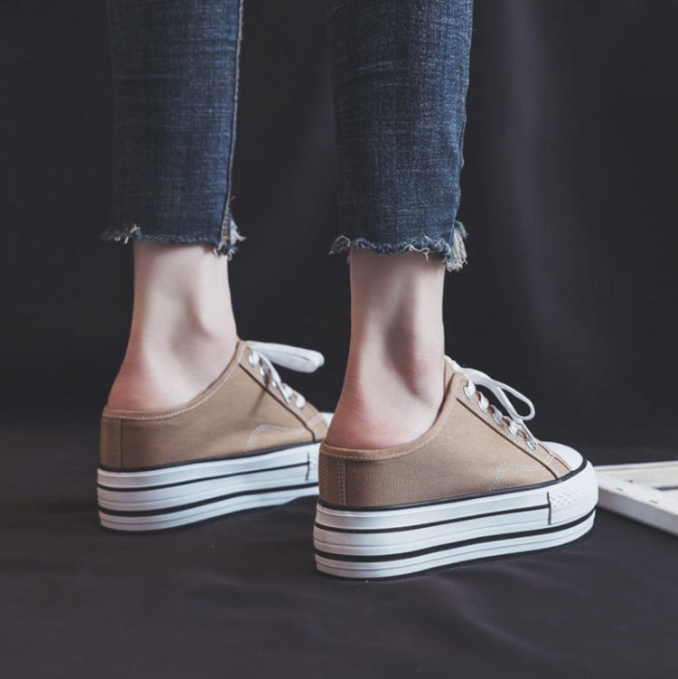 Women Thick-Soled Inner Heightened Semi-Slipper Canvas Shoes Lazy One-Legged Platform Shoes, Size: 37