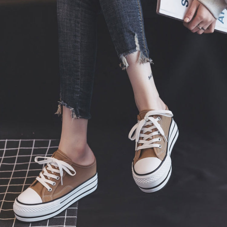 Women Thick-Soled Inner Heightened Semi-Slipper Canvas Shoes Lazy One-Legged Platform Shoes, Size: 37