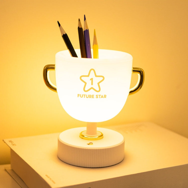 W-006 Trophy Pen Holder Night Light USB Remote Control Colorful Timing Dimming Dormitory LED Night Eye Protection Light, Light color: Yellow Light In-line