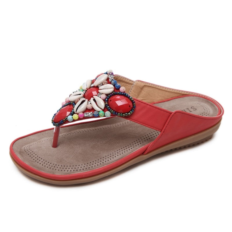 Ladies Summer Bohemian Sandals Seaside Retro Beaded Shell Slippers, Size: 35