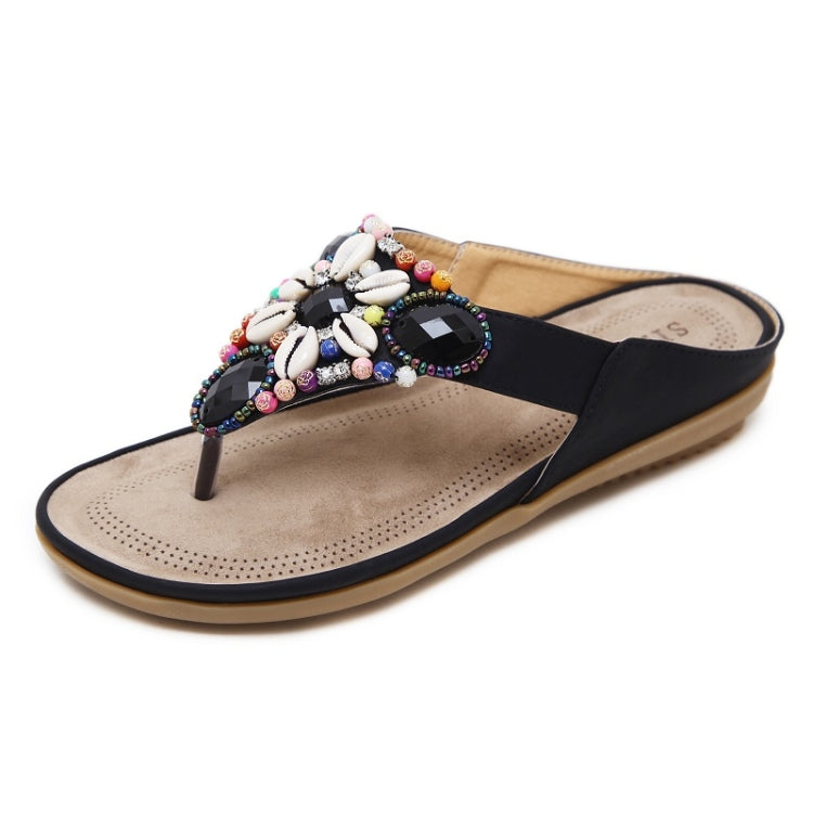 Ladies Summer Bohemian Sandals Seaside Retro Beaded Shell Slippers, Size: 35