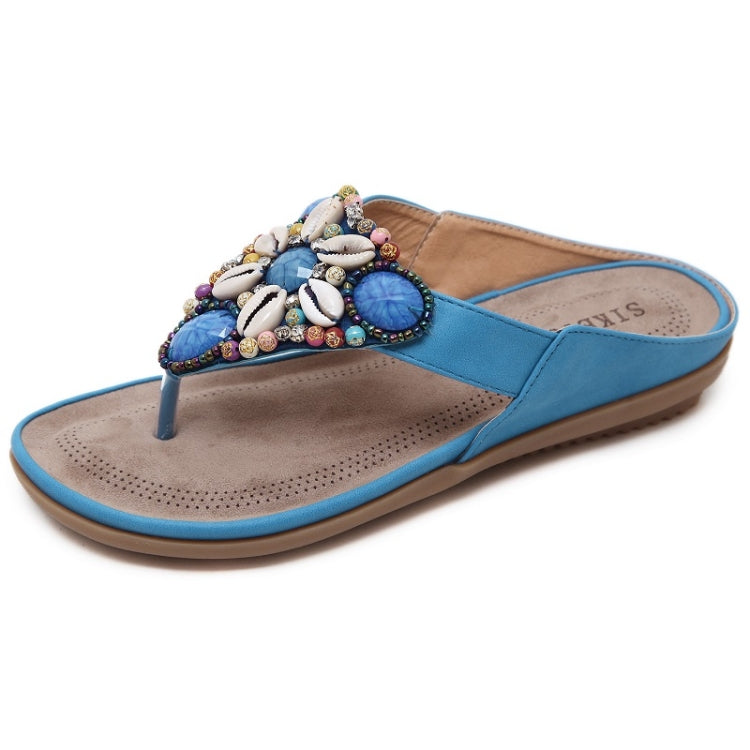 Ladies Summer Bohemian Sandals Seaside Retro Beaded Shell Slippers, Size: 35