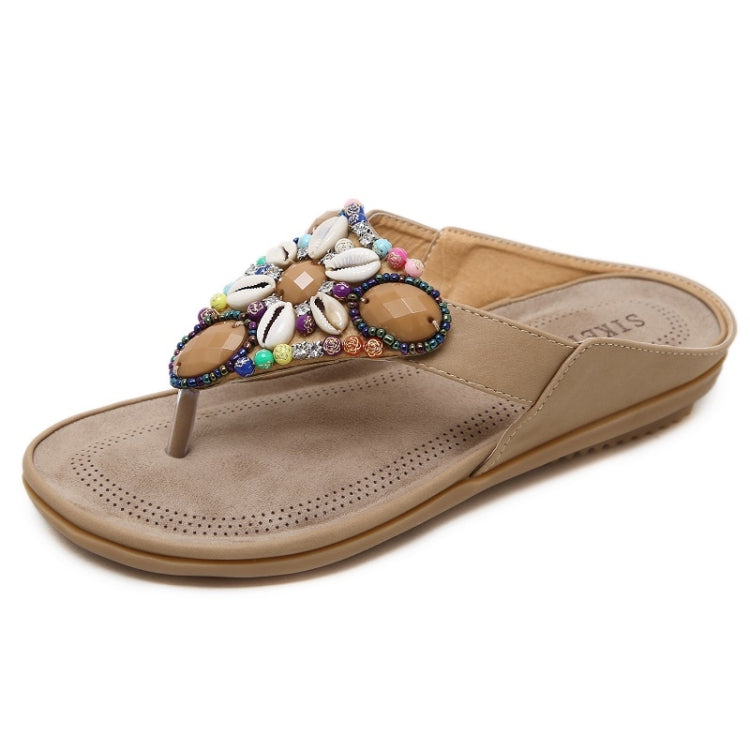 Ladies Summer Bohemian Sandals Seaside Retro Beaded Shell Slippers, Size: 35