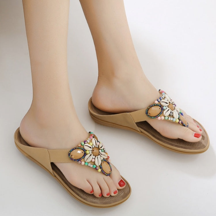 Ladies Summer Bohemian Sandals Seaside Retro Beaded Shell Slippers, Size: 35