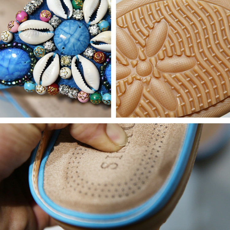 Ladies Summer Bohemian Sandals Seaside Retro Beaded Shell Slippers, Size: 35