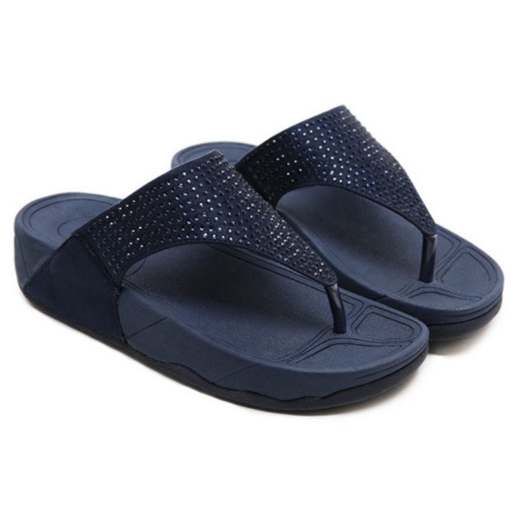 Women Casual Slippers Wedge Heel Rhinestone Platform Flip Fops, Size: 35