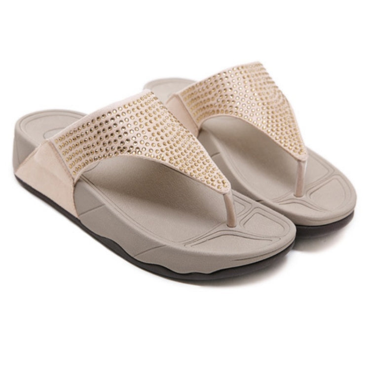 Women Casual Slippers Wedge Heel Rhinestone Platform Flip Fops, Size: 35