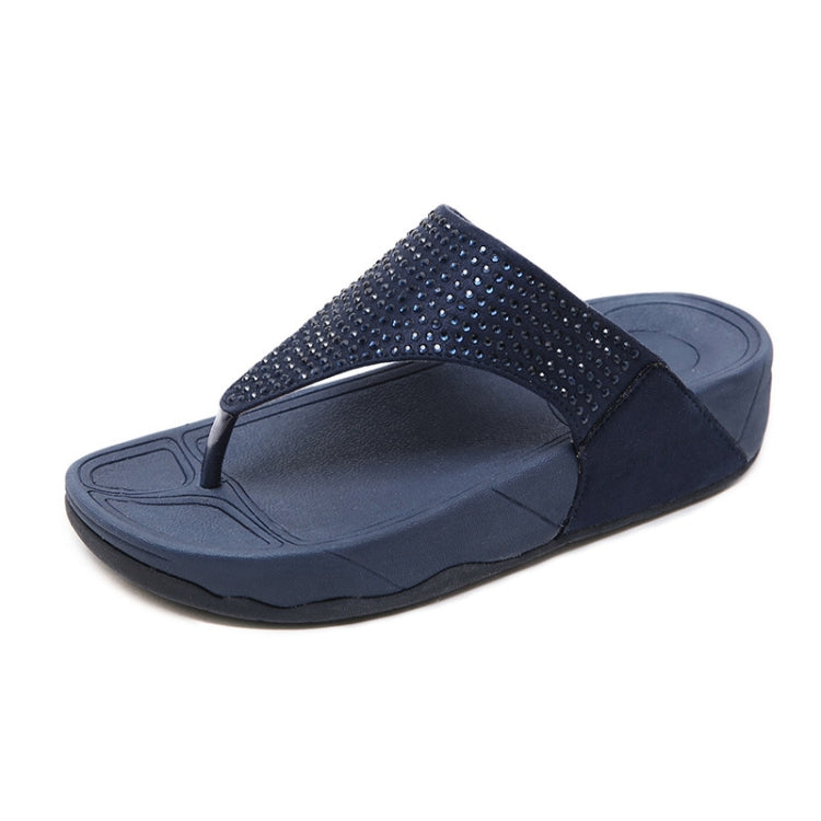 Women Casual Slippers Wedge Heel Rhinestone Platform Flip Fops, Size: 38