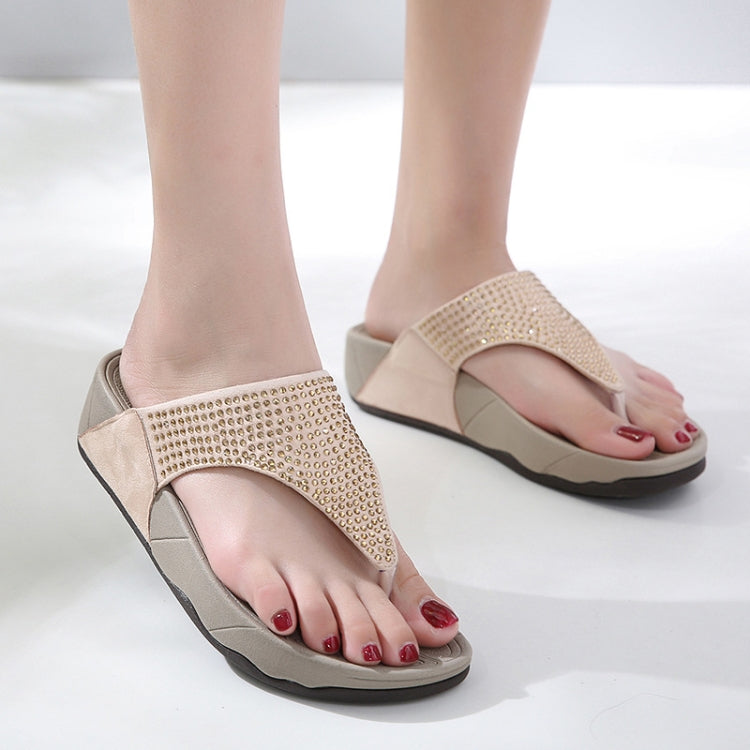 Women Casual Slippers Wedge Heel Rhinestone Platform Flip Fops, Size: 39