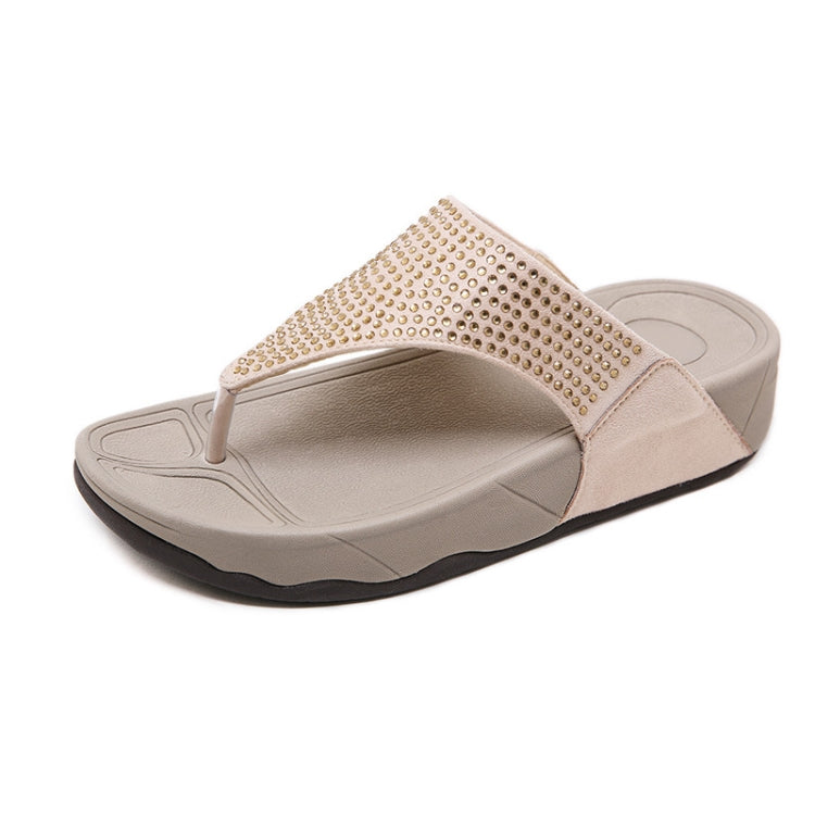 Women Casual Slippers Wedge Heel Rhinestone Platform Flip Fops, Size: 41