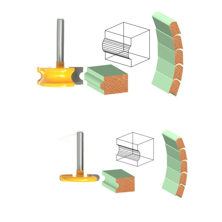 2 PCS/Set Floor Jigsaw Woodworking Tenon Cutter Trimming Engraving Machine Milling Cutter, Model: 1/4 Handle