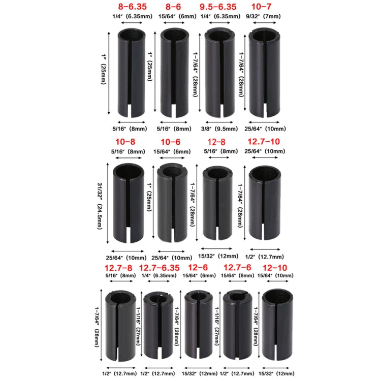 13 PCS/Set Milling Cutter Conversion Chuck Engraving Machine Trimmer Electric Wood Milling Connector