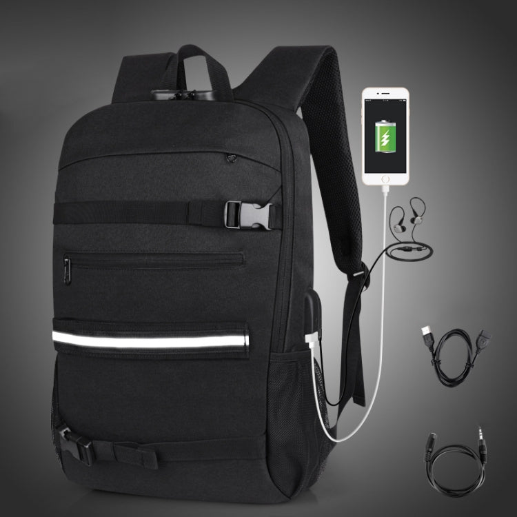 16 inch Men Business Large-Capacity Backpack With USB Charging Anti-Theft Lock Skateboard Bag