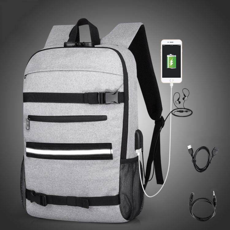 16 inch Men Business Large-Capacity Backpack With USB Charging Anti-Theft Lock Skateboard Bag