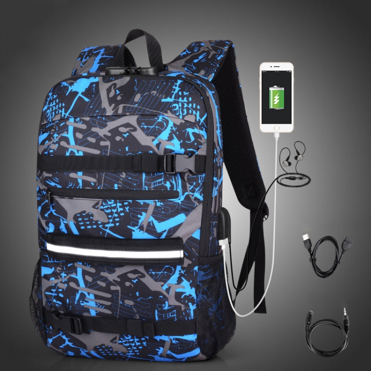 16 inch Men Business Large-Capacity Backpack With USB Charging Anti-Theft Lock Skateboard Bag